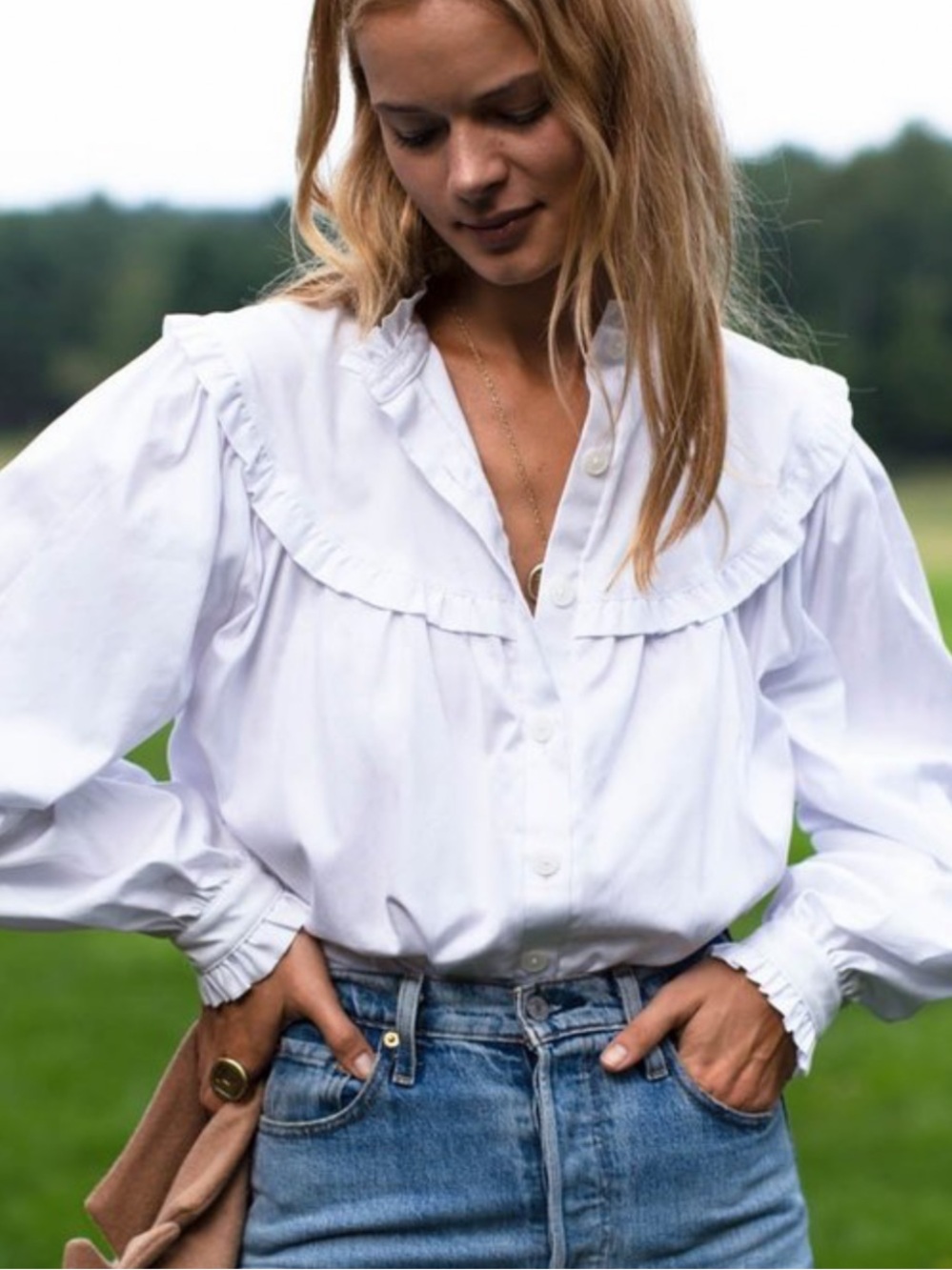 Emerson Fry Elodie Cotton White Long Sleeve Blouse Small